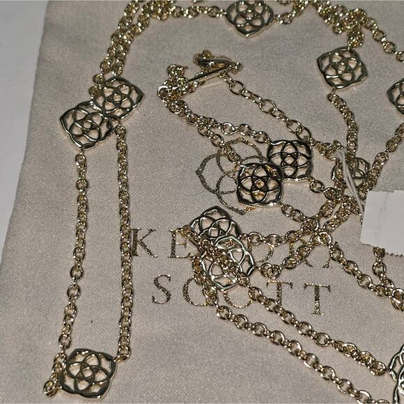 Kendra Scott Devalyn Long Station Necklace Logo Medallion Gold Plated New - Picture 5 of 8